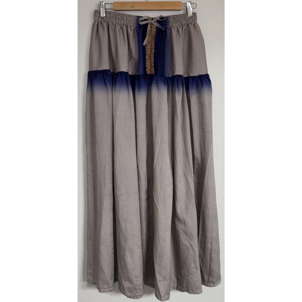 Kantha Bae Wide Leg Pants Women’s Free Size Boho Elastic Waist Blue Hearts